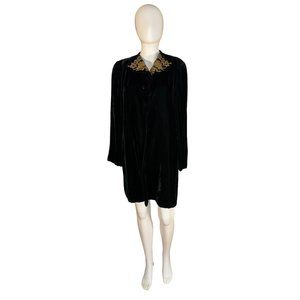 Vintage JL Hudson Coat 1950s Velvet Jacket w Gold Trim Rhinestones